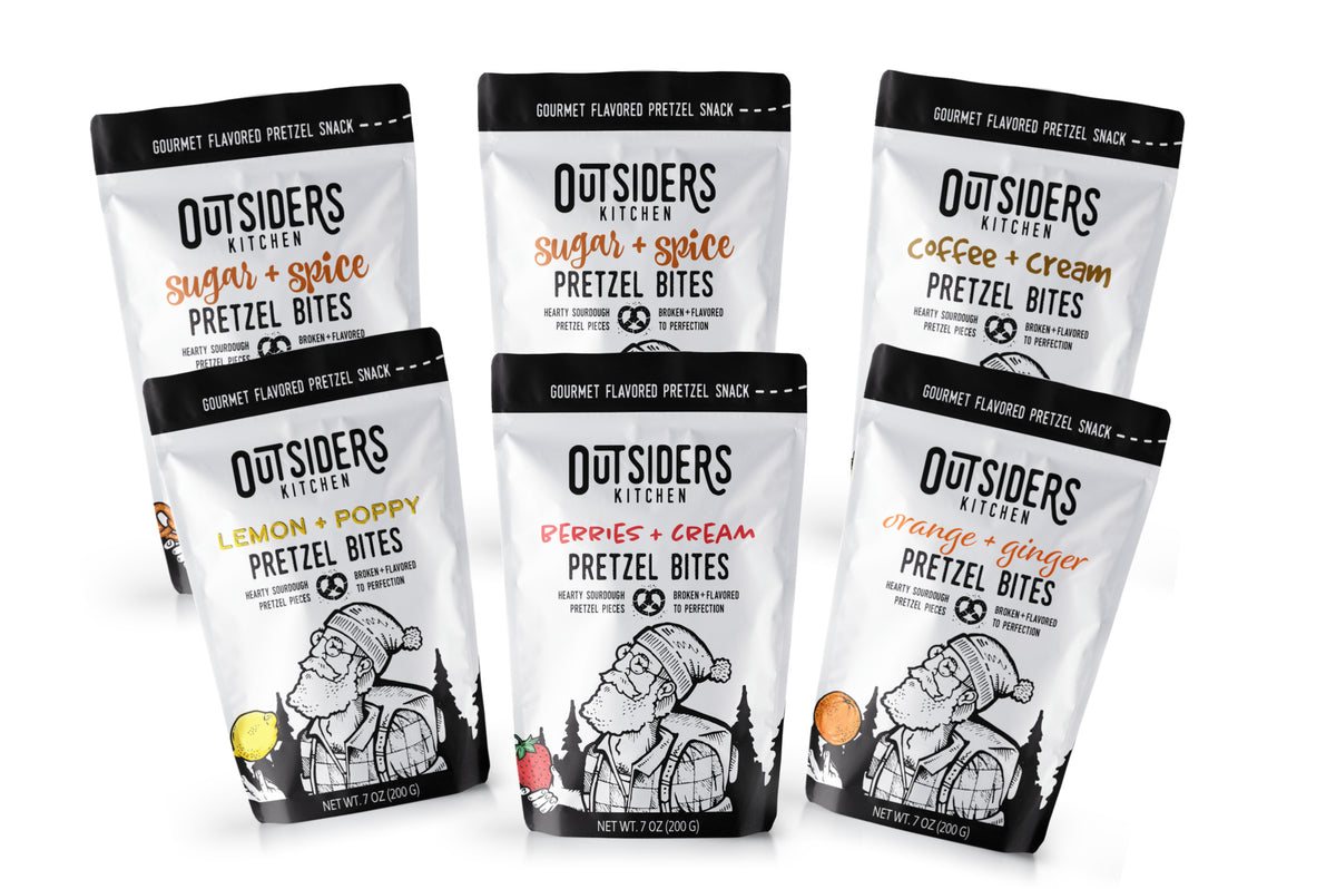 Ultimate Pretzel Six Pack: 2 Sugar + Spice, 1 Coffee + Cream, 1