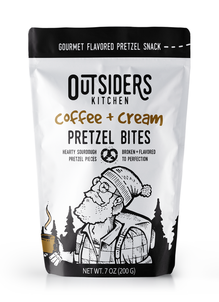 A bag of Outsiders Kitchen Coffee + Cream Pretzel Bites